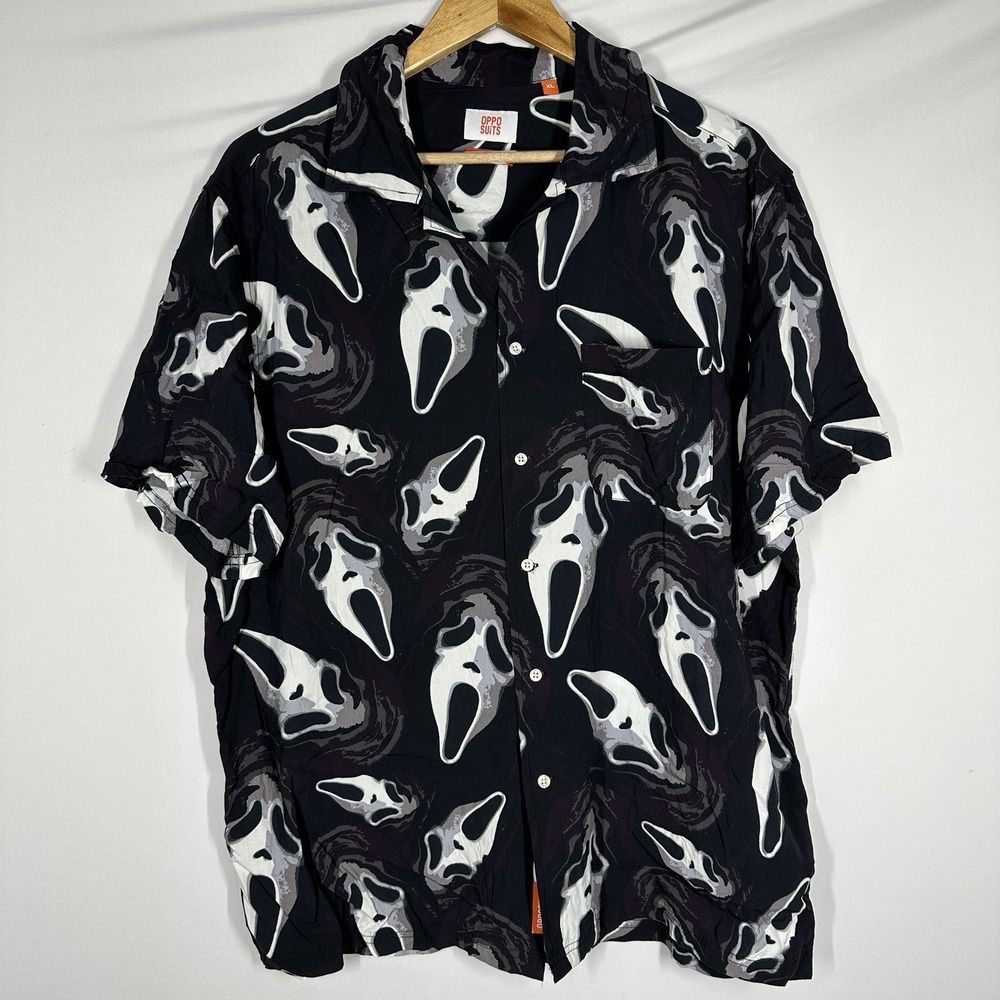 black OppoSuits Ghost Face Short Sleeve Shirt Scream Movie XL